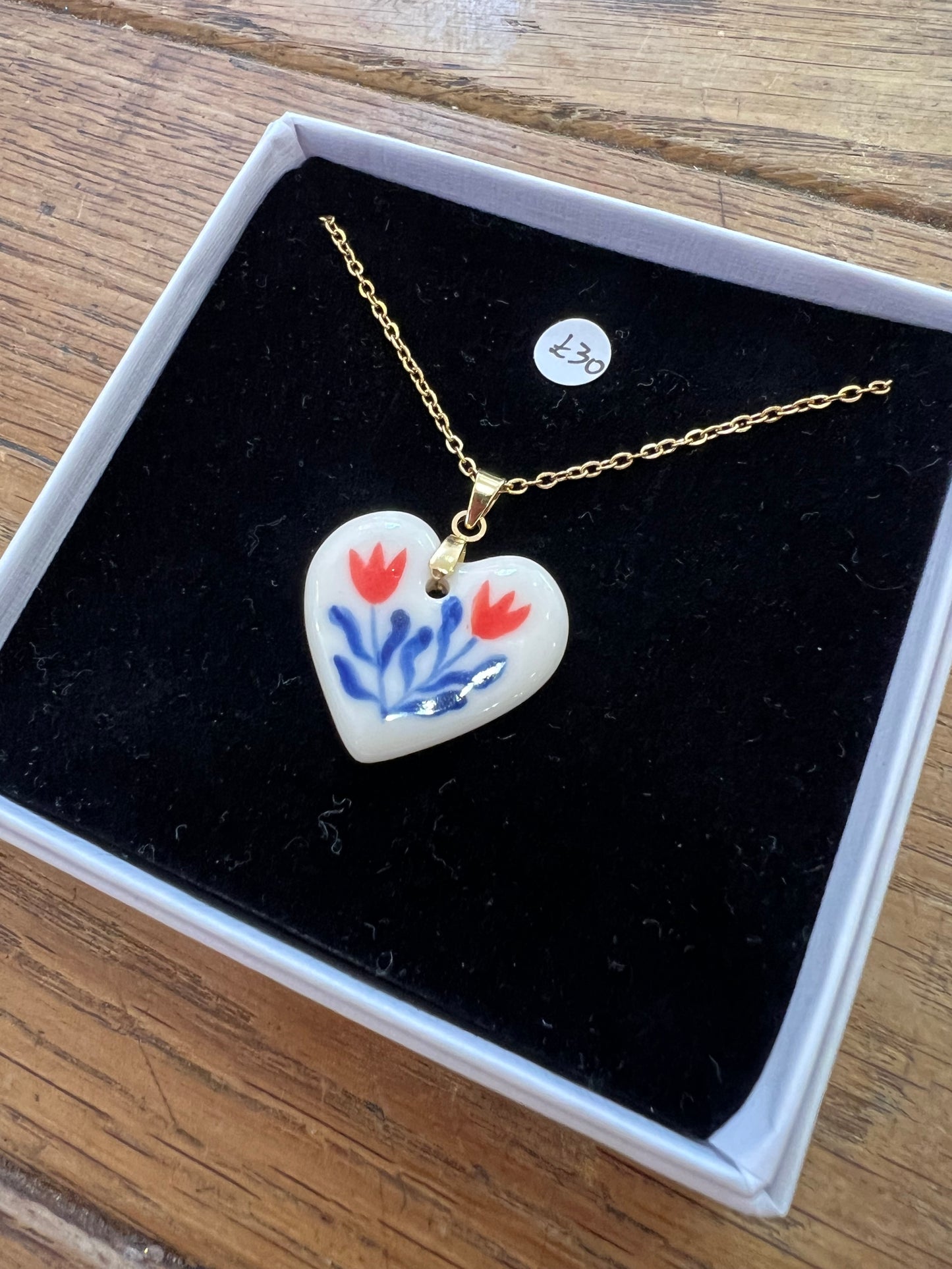 Ceramic Flowers Heart Shaped Necklace by Lili Toth