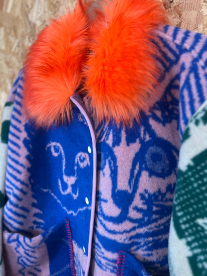 Jacquard Cat Design Jacket With Fluffy Collar,  Handmade by Szmat Sklad