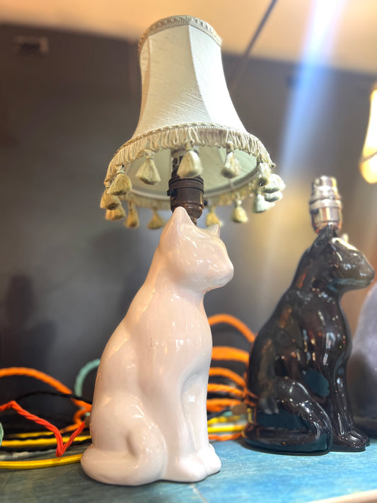 Vintage White Cat Lamp by Lost & Foundry