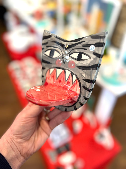 Tabby Cat Face Ceramic Candle Holder by Anna Soba