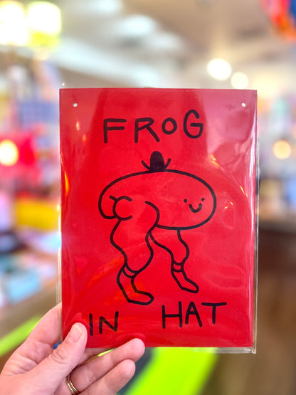 Frog In Hat Wooden Board Wall Art  by Don Brosbin