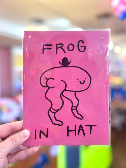 Frog In Hat Wooden Board Wall Art  by Don Brosbin