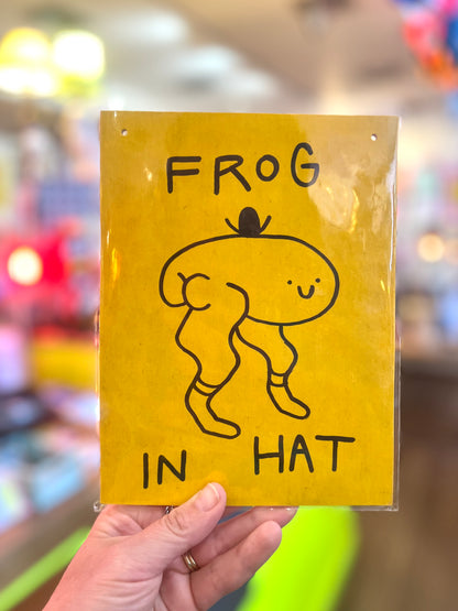 Frog In Hat Wooden Board Wall Art  by Don Brosbin