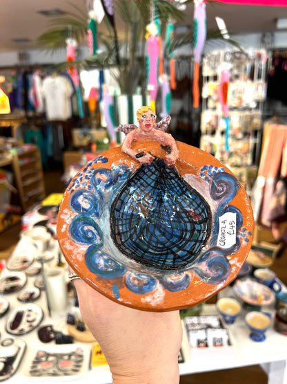 Ceramic Figure With Fishing Net Bowl By Christina Gregoriou