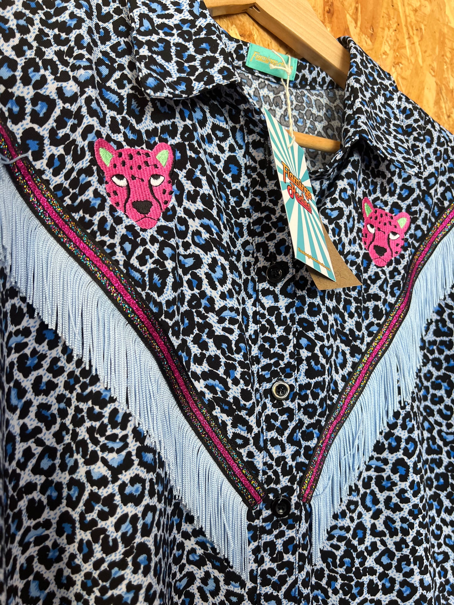 Leopard Print Shirt With Embroidery And Fringe by Flamingo Rodeo