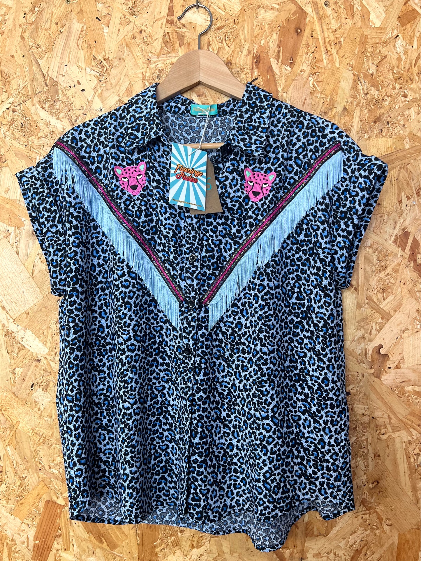 Leopard Print Shirt With Embroidery And Fringe by Flamingo Rodeo