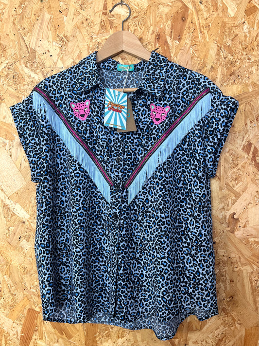 Leopard Print Shirt With Embroidery And Fringe by Flamingo Rodeo