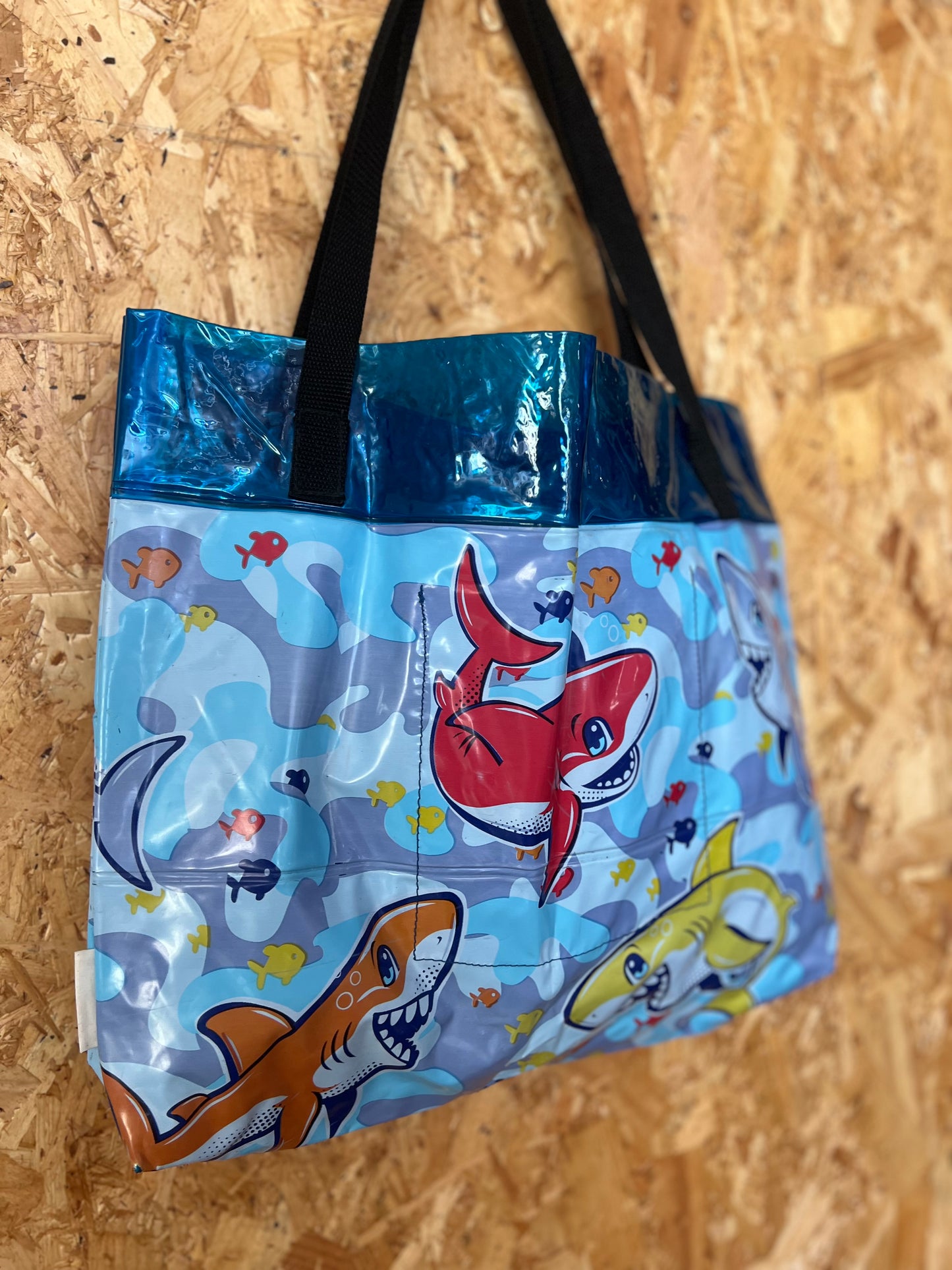 Large Shark Frenzy Tote Bag Made From Pool Float By The Re-Inflatables