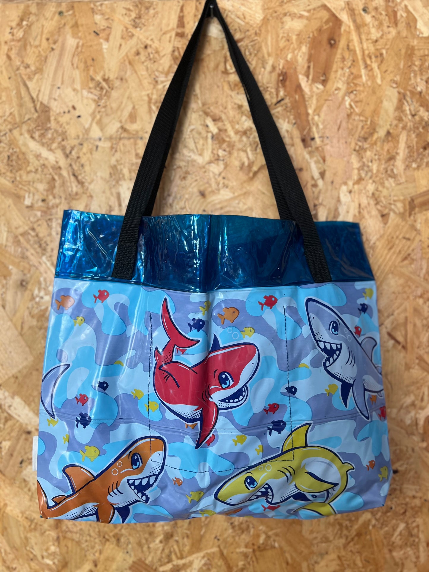 Large Shark Frenzy Tote Bag Made From Pool Float By The Re-Inflatables