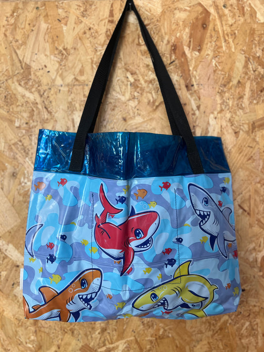 Large Shark Frenzy Tote Bag Made From Pool Float By The Re-Inflatables