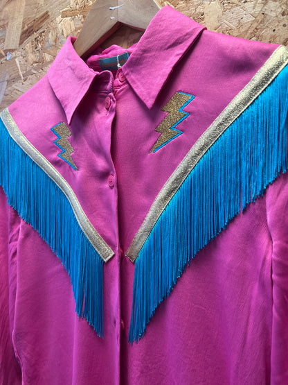 Pink bolt embroidery fringe shirt by Flamingo Rodeo