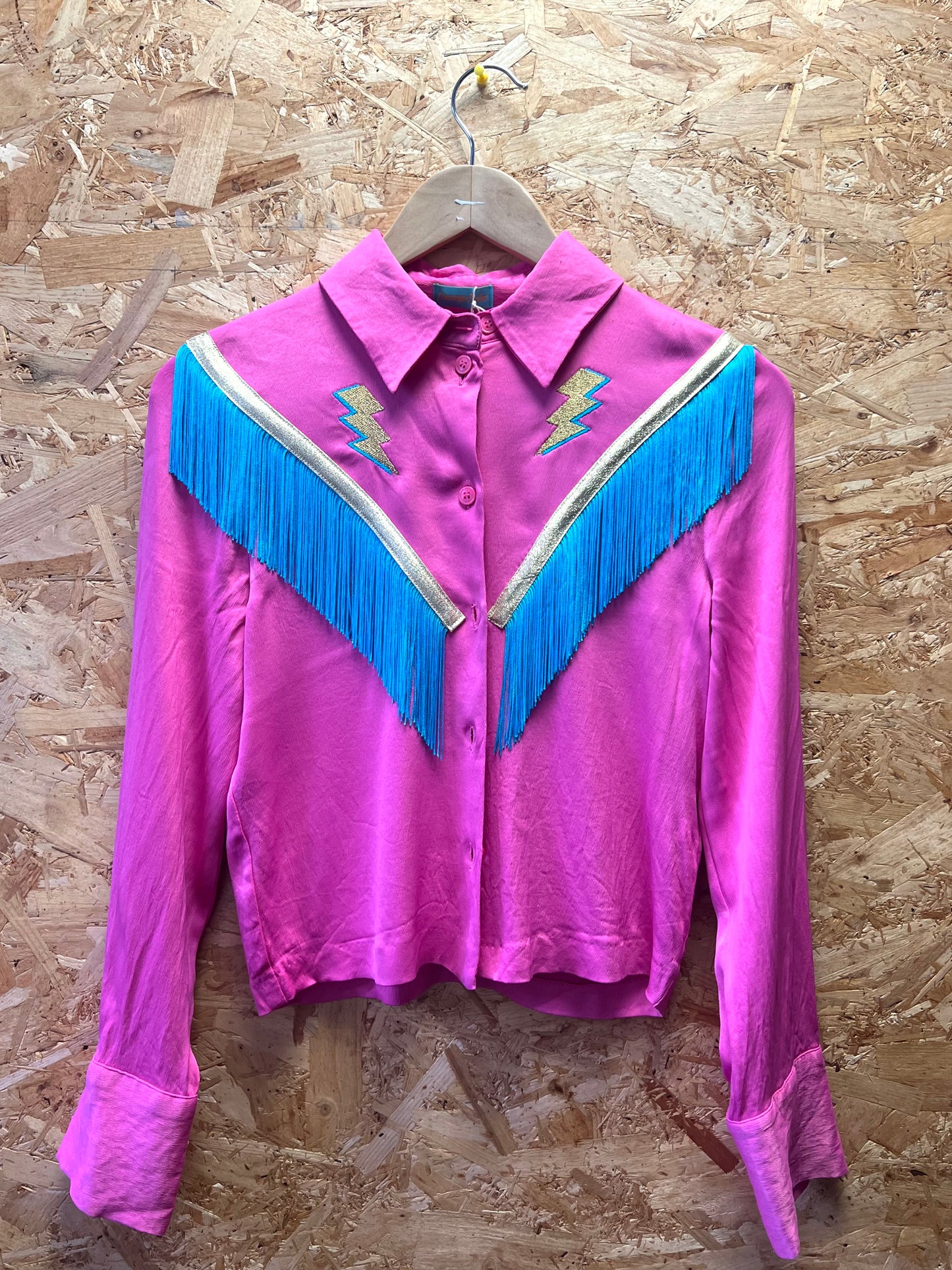 Pink bolt embroidery fringe shirt by Flamingo Rodeo