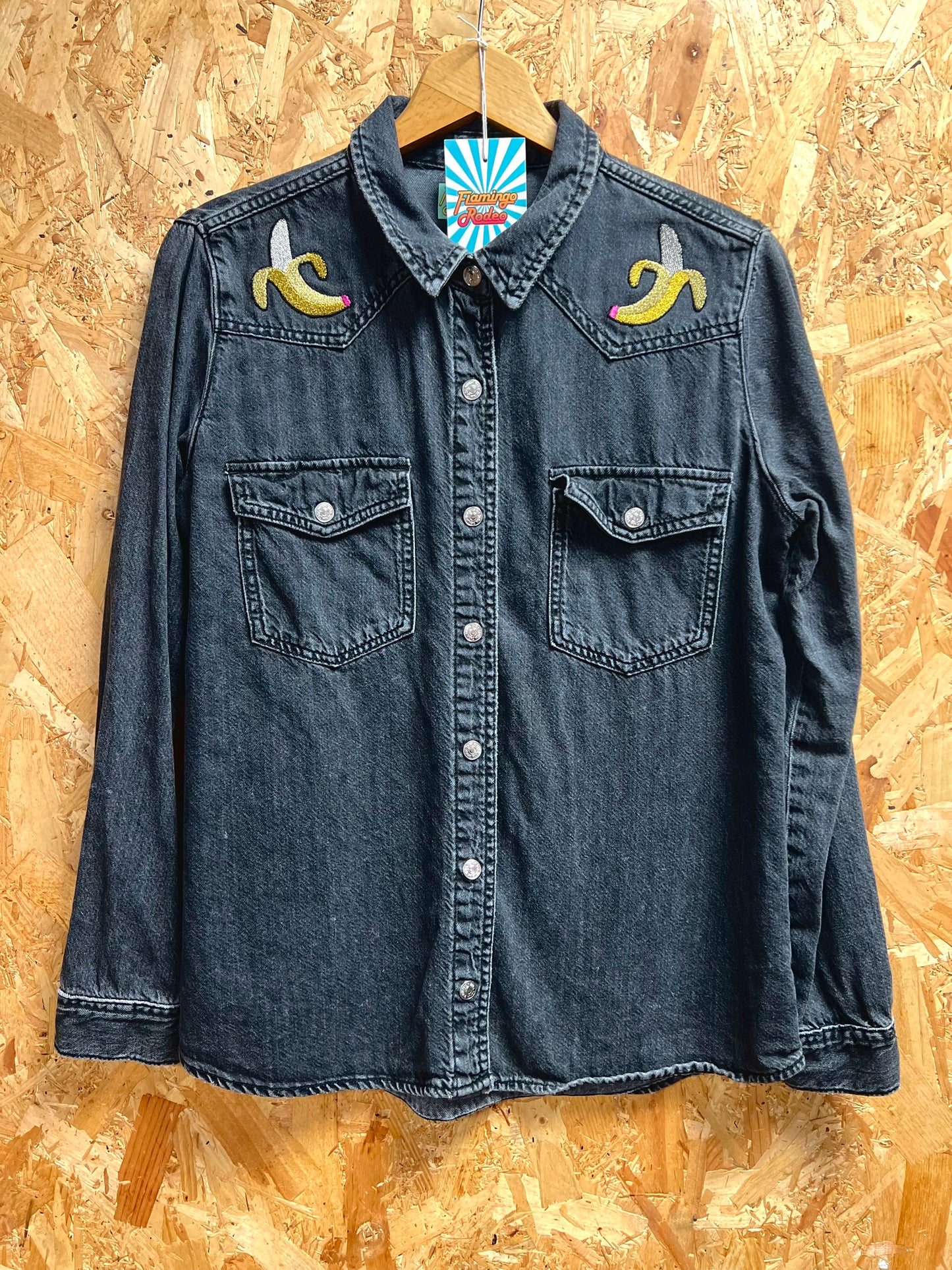 Jean Shirt With Banana Embroidery by Flamingo Rodeo