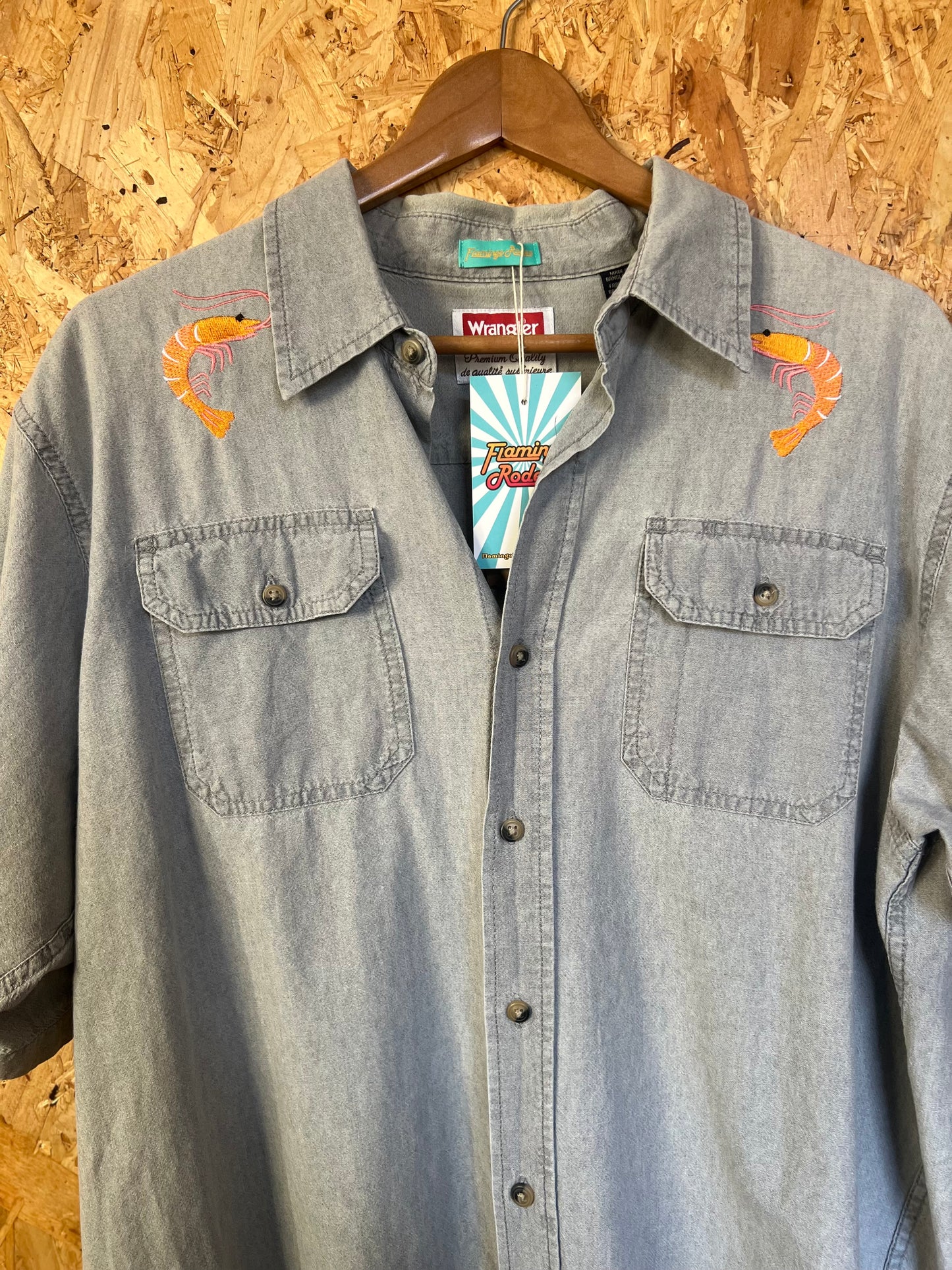 Prawn Embroidery Short Sleeve Shirt By Flamingo Rodeo
