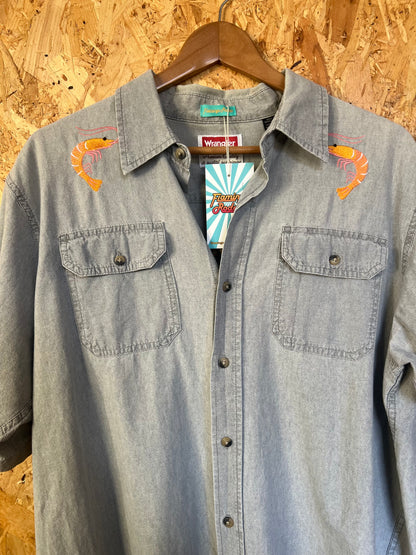 Prawn Embroidery Short Sleeve Shirt By Flamingo Rodeo