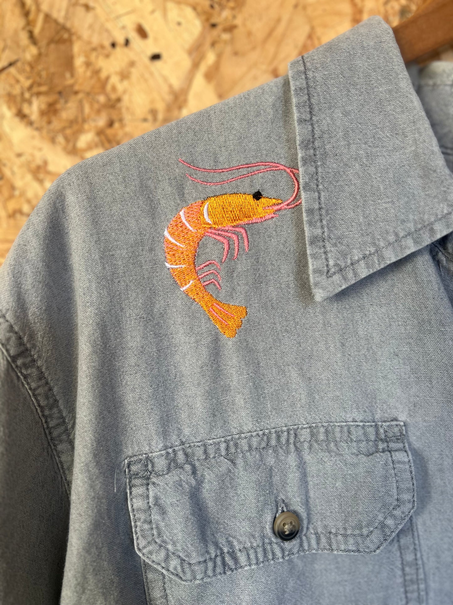Prawn Embroidery Short Sleeve Shirt By Flamingo Rodeo