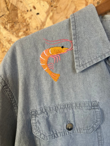 Prawn Embroidery Short Sleeve Shirt By Flamingo Rodeo