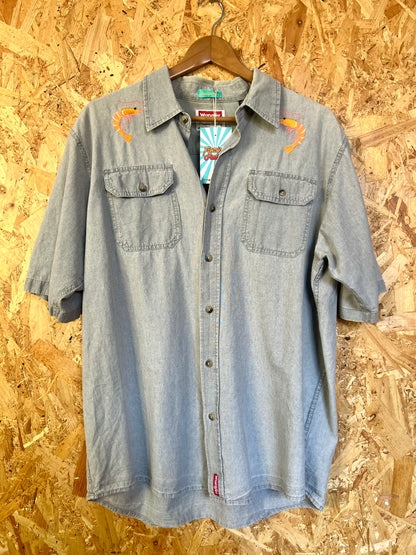 Prawn Embroidery Short Sleeve Shirt By Flamingo Rodeo