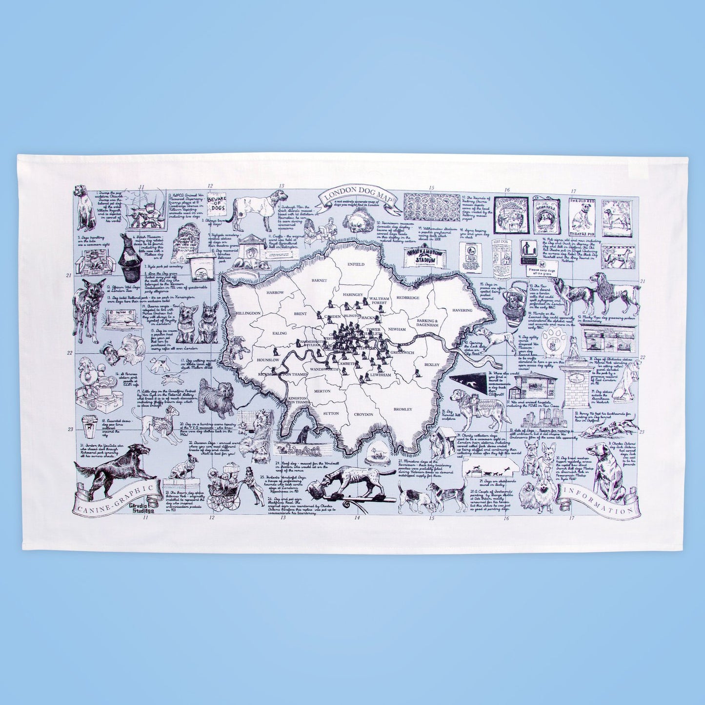 London Dog Map Tea Towel by Garudio