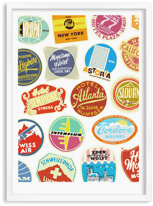 Retro luggage labels Screen print by Patrick Edgeley