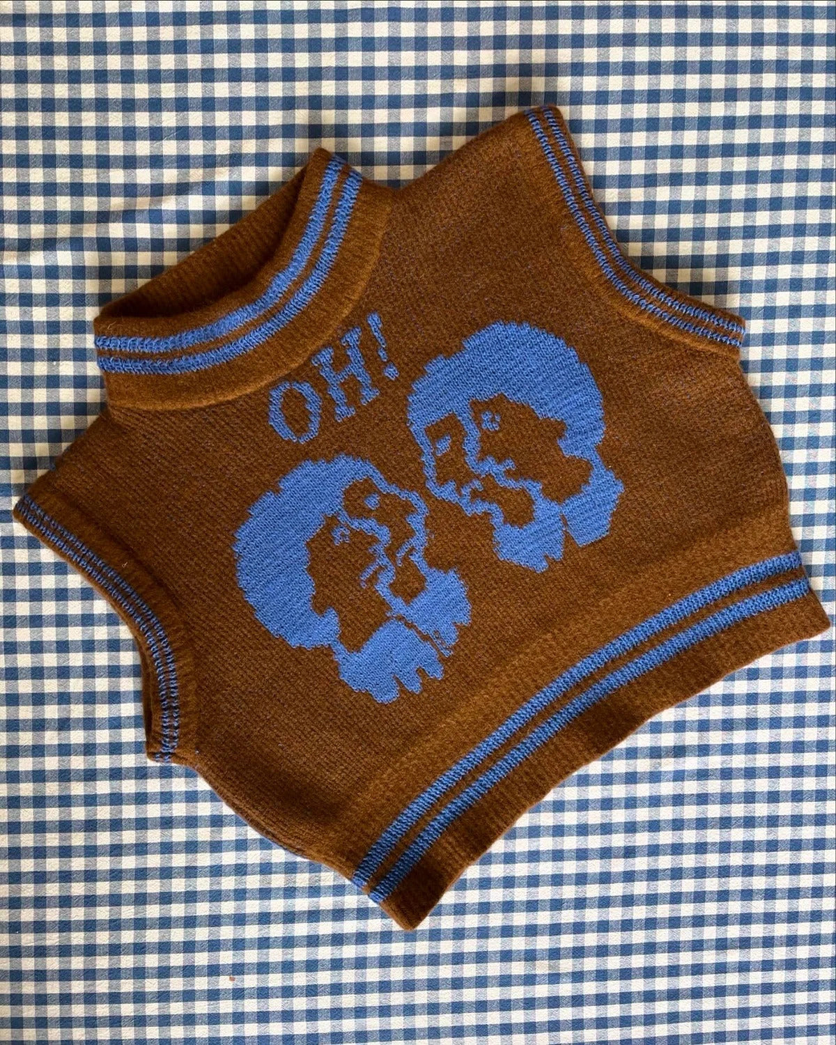 'OH' BROWN/BLUE knitted SWEATER by WhatMegKnits