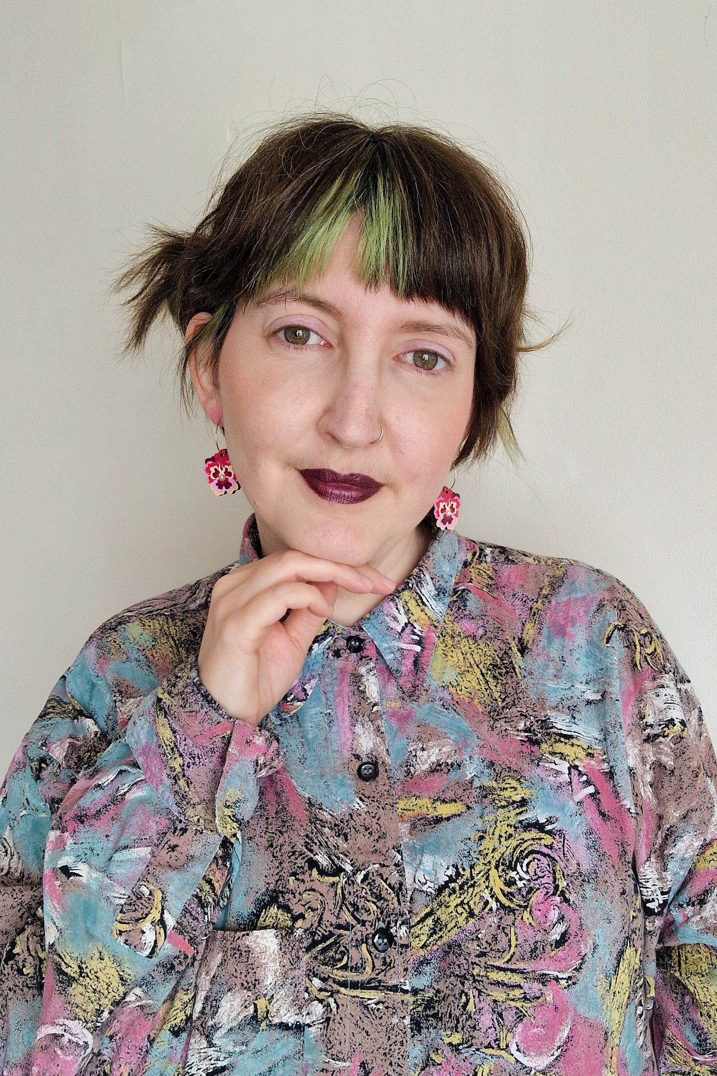 Red and Pink Pansy Earrings By Misfit Makes