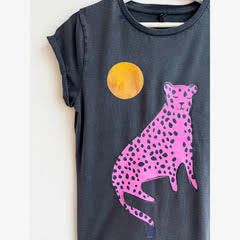 Pink Leopard and moon T-shirt by Pinkijones