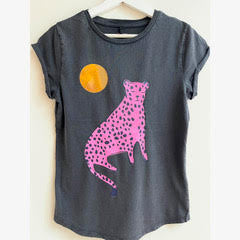 Pink Leopard and moon T-shirt by Pinkijones
