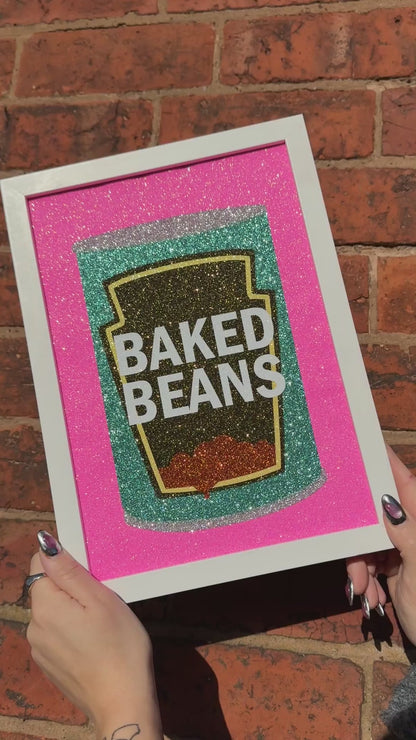 Baked Beans - Glitter Fabric A4 Print by Printed Weird