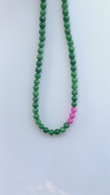 Pink And Green Dyed Jade Gemstone Necklace And Bracelet By Beadoo