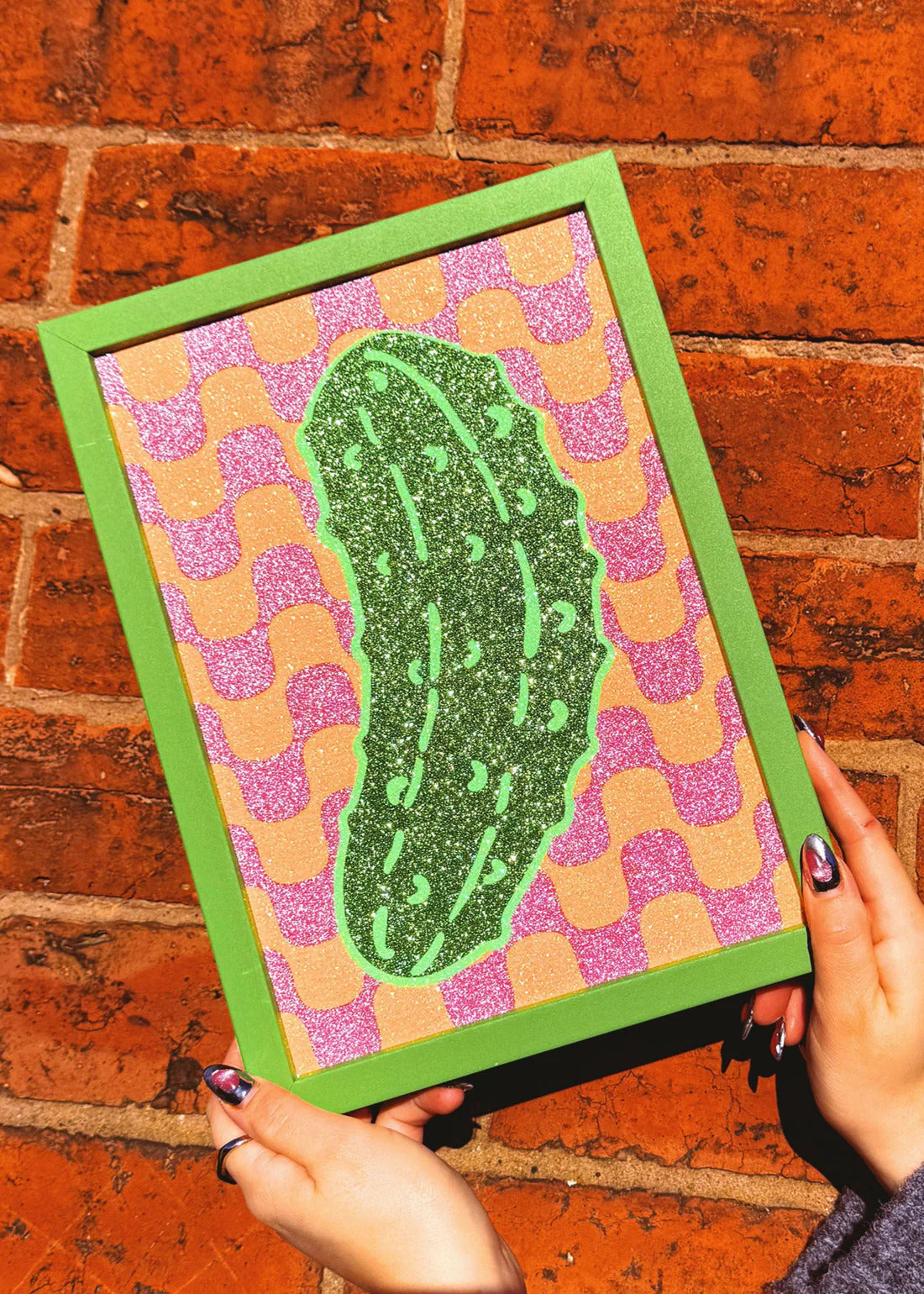 Gherkin Pickle Glitter Fabric A4 Print by Printed Weird