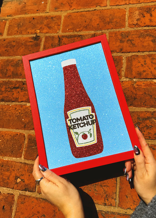 Tomato Ketchup - Glitter Fabric A4 Print by Printed Weird