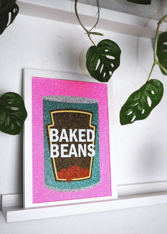 Baked Beans - Glitter Fabric A4 Print by Printed Weird