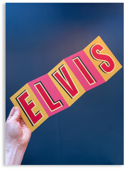 ELVIS Hand-Printed Wooden Art Sign by Patrick Edgeley