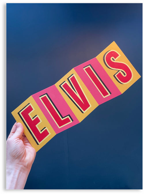 ELVIS Hand-Printed Wooden Art Sign by Patrick Edgeley
