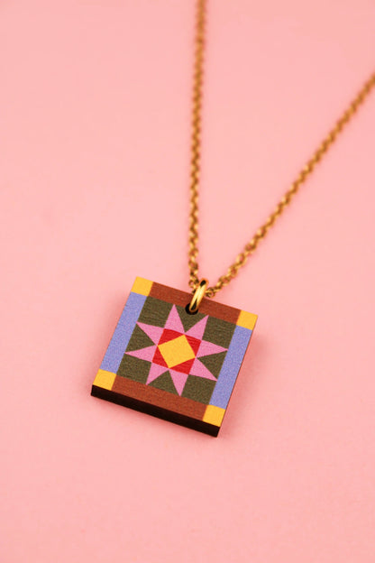 Sawtooth Star Pendant Brown and Blue by Misfit Makes