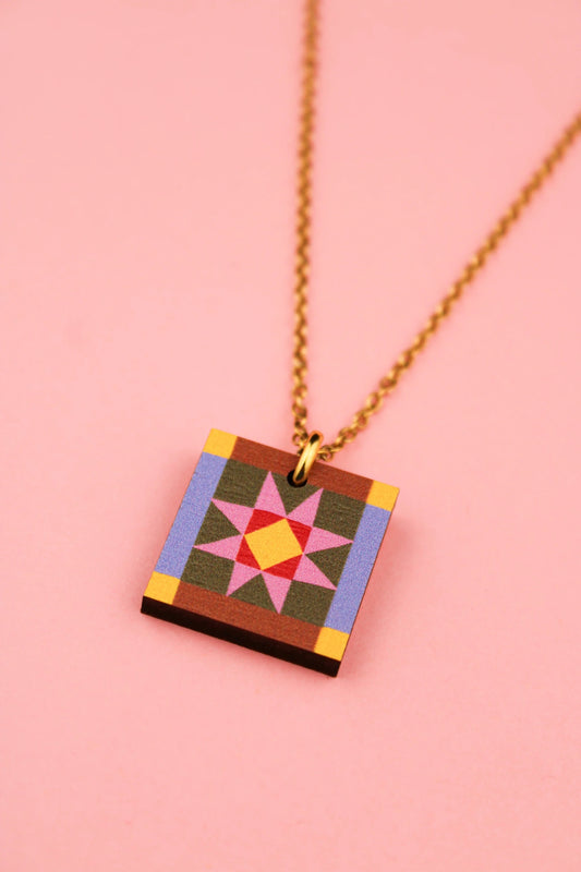 Sawtooth Star Pendant Brown and Blue by Misfit Makes