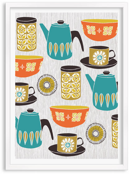 Retro Kitchen (blue) Screen print by Patrick Edgeley