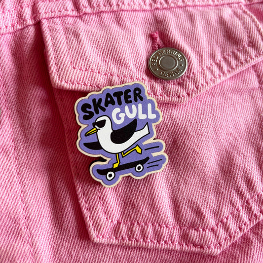 Skater Gull Wooden Pin by Hello Dodo