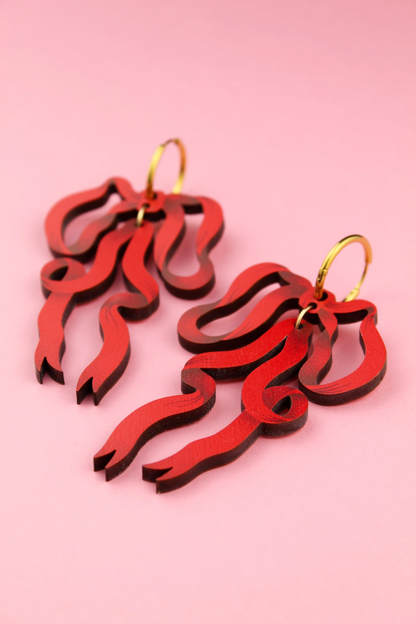 Red Bow Earrings by Misfit Makes