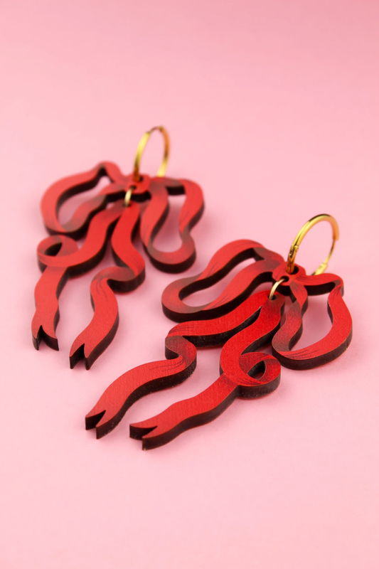 Red Bow Earrings by Misfit Makes