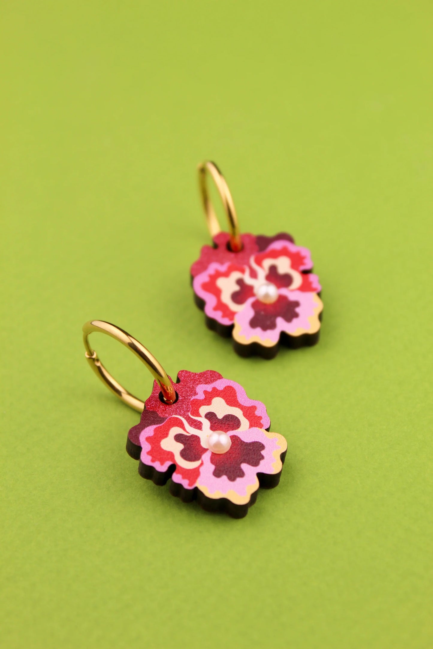 Red and Pink Pansy Earrings By Misfit Makes