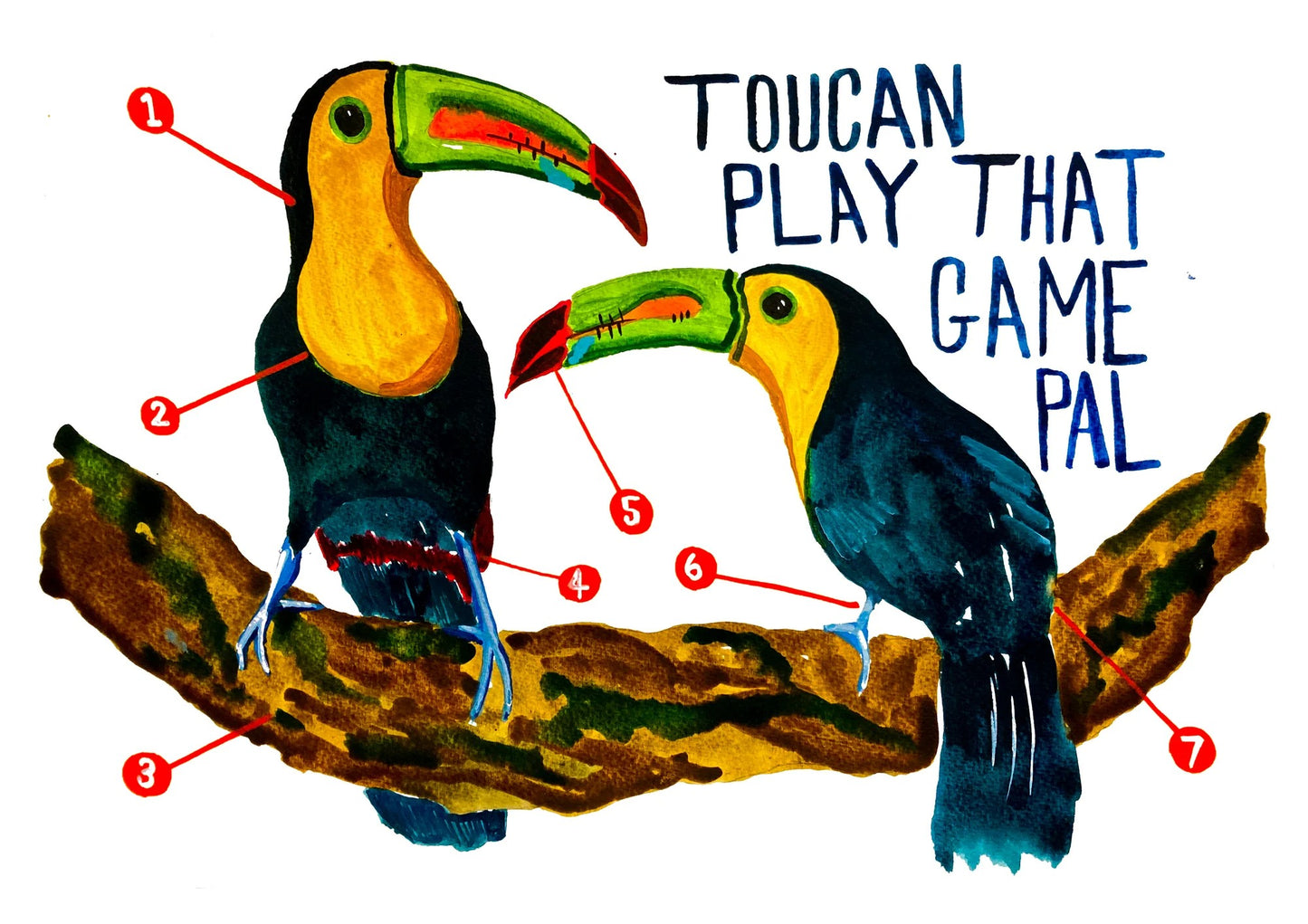 TOUCAN PLAY THAT GAME  Riso Print By Merny Wernz